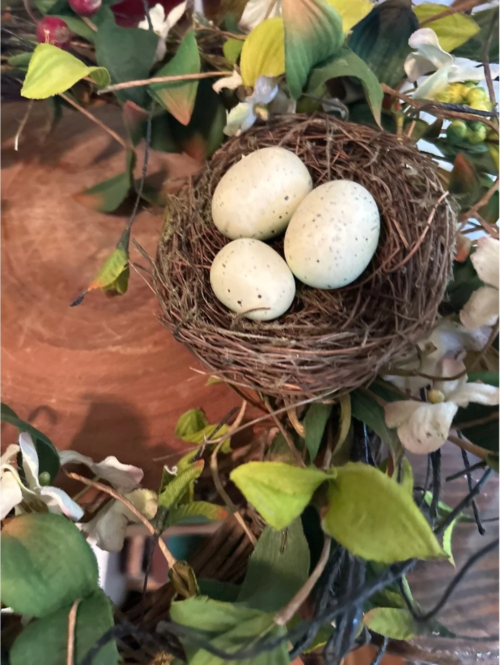 Decorative Spring Wreath with Faux Bird Nests and Eggs